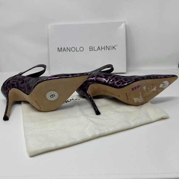Manolo Blahnik Size 36 / 6 Patent Leather Purple & Black Leopard Print Heels NEW - Picture 5 of 6